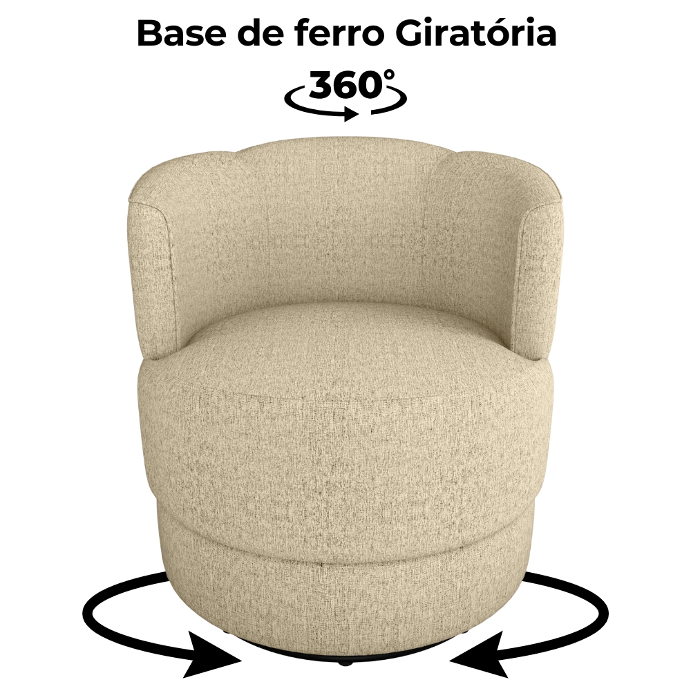 Poltrona Base Giratoria Marselha Linho Vancouver Palha Milani Store