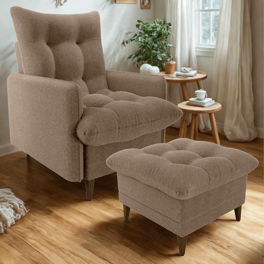 Poltrona De Amamentaçao E Puff Montreal Boucle F498 Marrom Milani Store