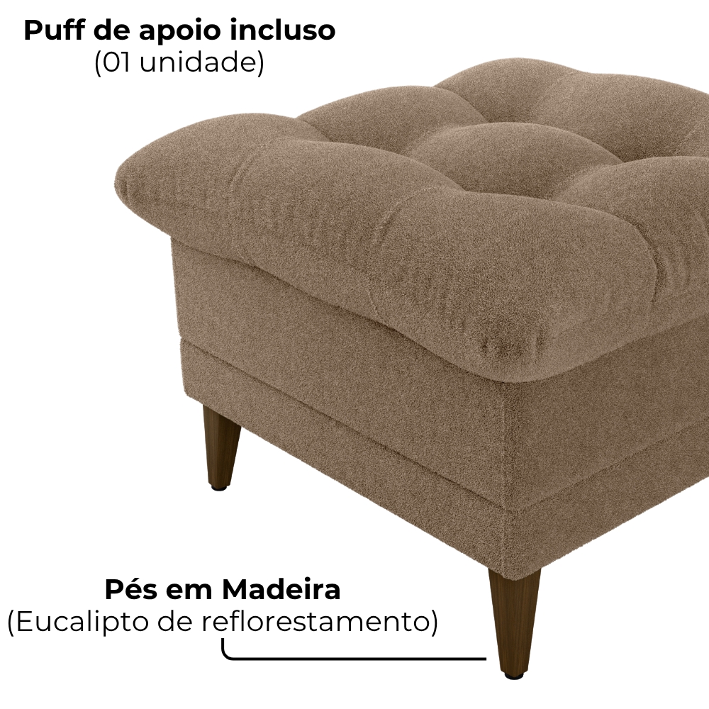 Poltrona De Amamentaçao E Puff Montreal Boucle F498 Marrom Milani Store