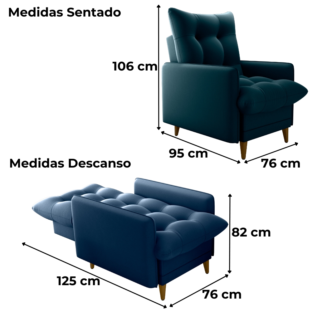 Poltrona De Amamentaçao E Puff Montreal Veludo Light Azul Milani Store