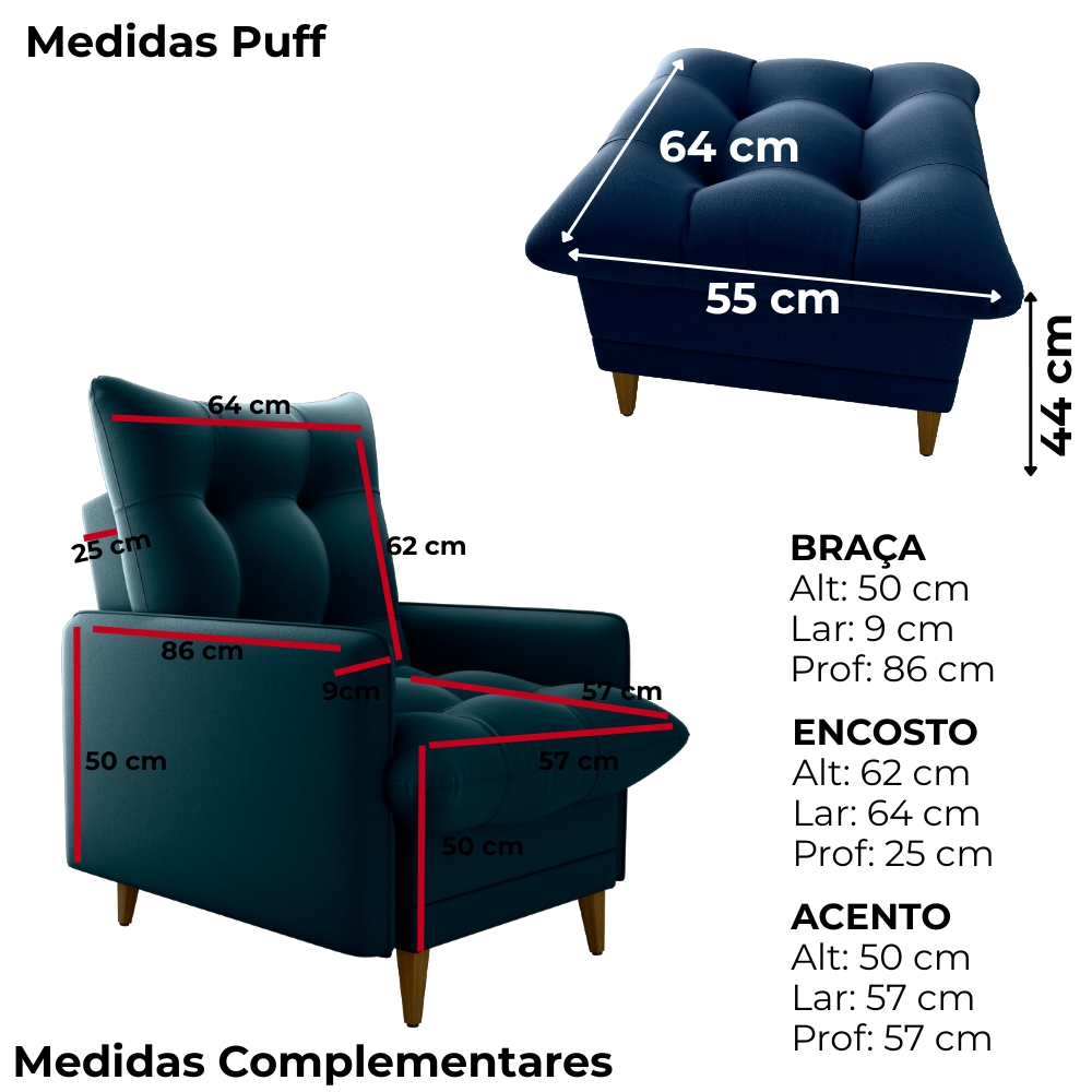 Poltrona De Amamentaçao E Puff Montreal Veludo Light Azul Milani Store