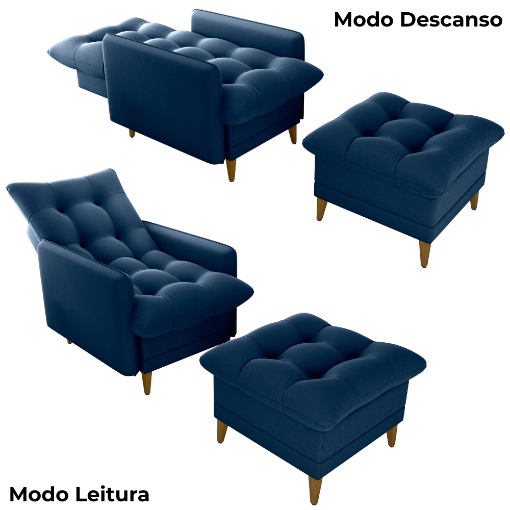 Poltrona De Amamentaçao E Puff Montreal Veludo Light Azul Milani Store