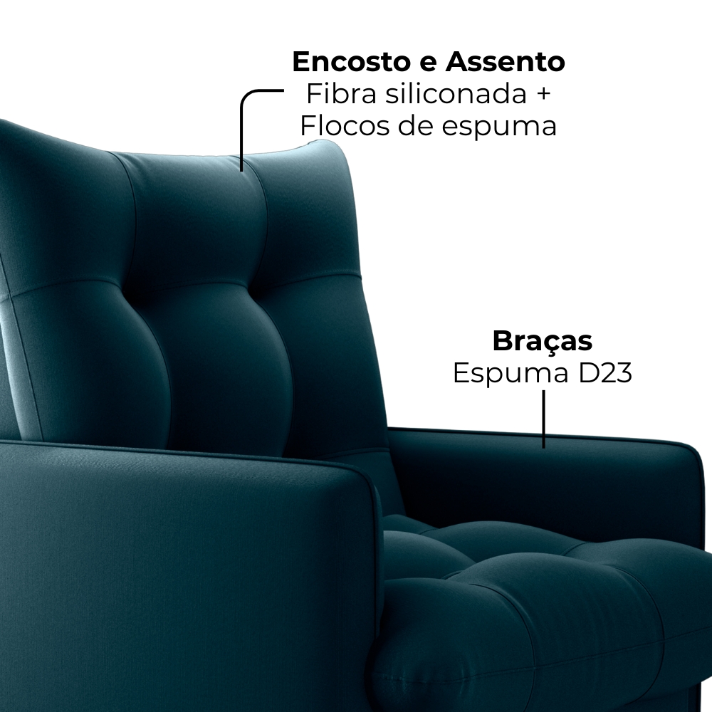 Poltrona De Amamentaçao E Puff Montreal Veludo Light Azul Milani Store