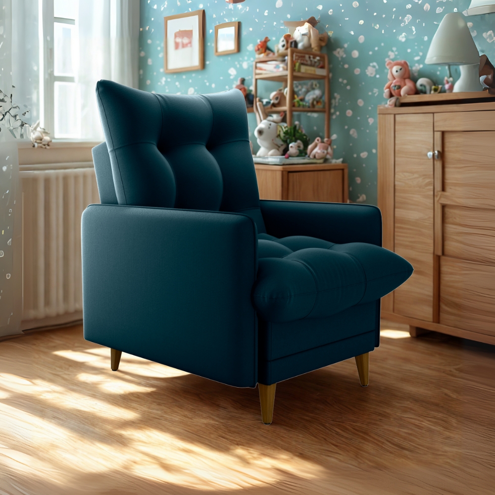 Poltrona De Amamentaçao E Puff Montreal Veludo Light Azul Milani Store