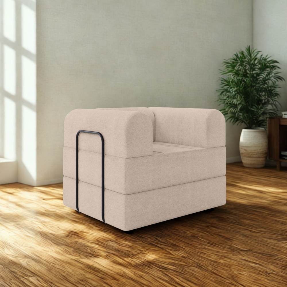 Poltrona Decorativa 90 cm Pes Metal Monaco Boucle Bege Milani Store