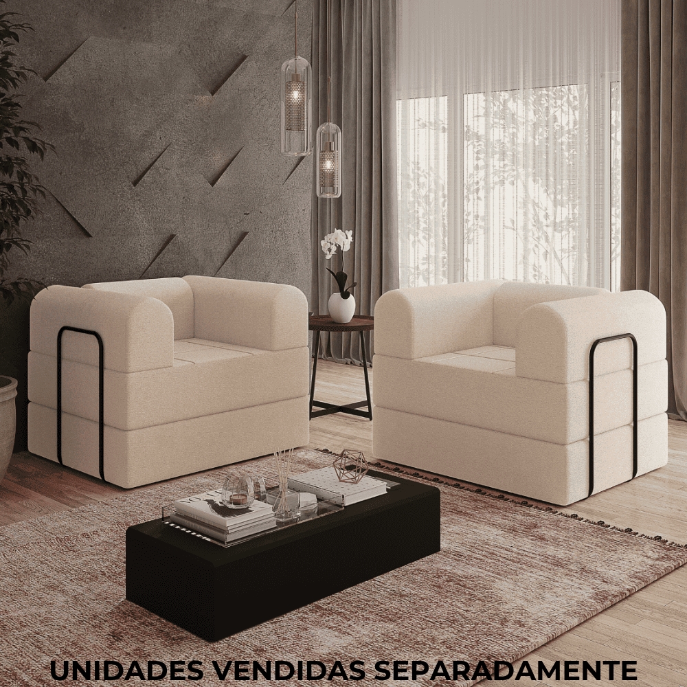 Poltrona Decorativa 90 cm Pes Metal Monaco Boucle Bege Milani Store