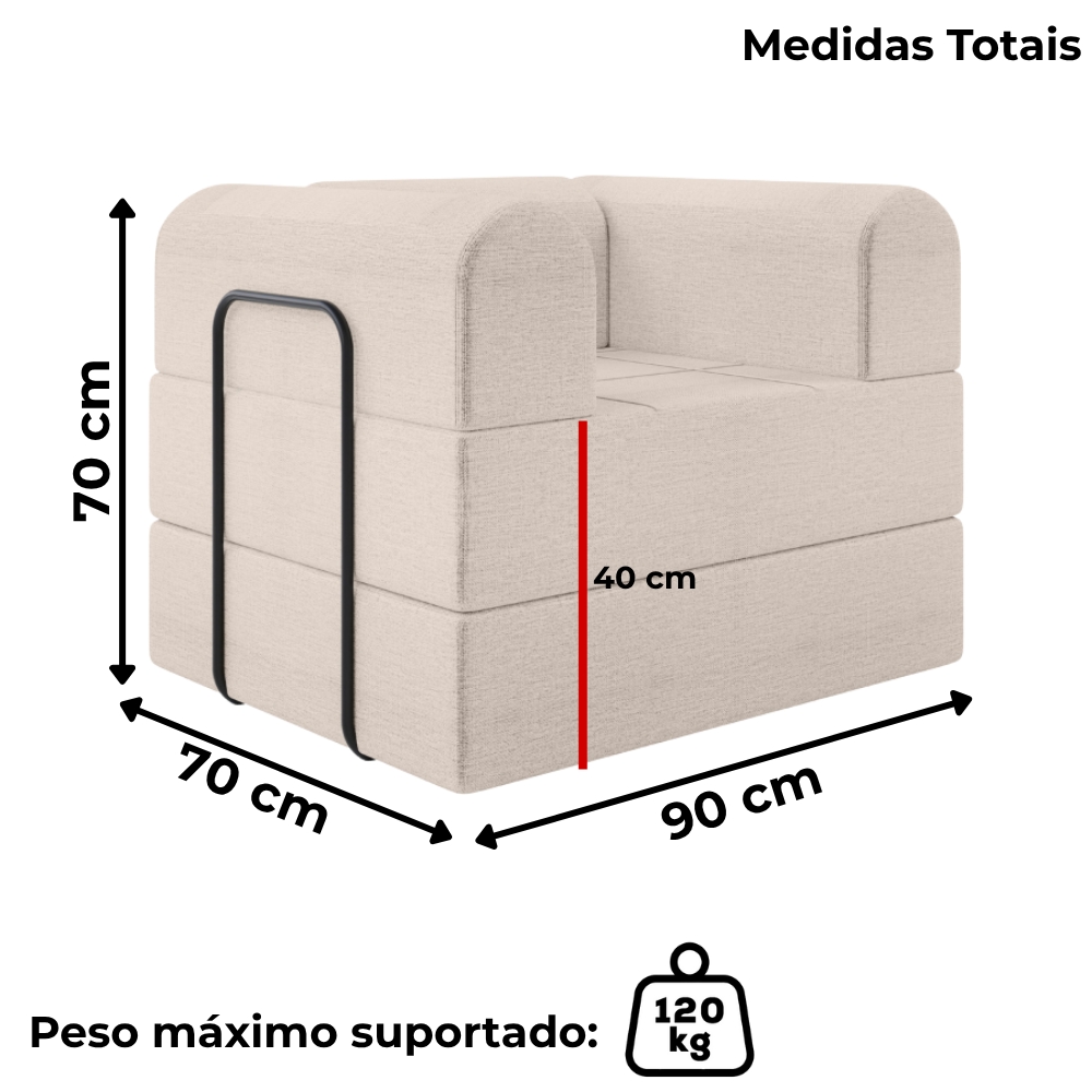 Poltrona Decorativa 90 cm Pes Metal Monaco Linho Bege Milani Store