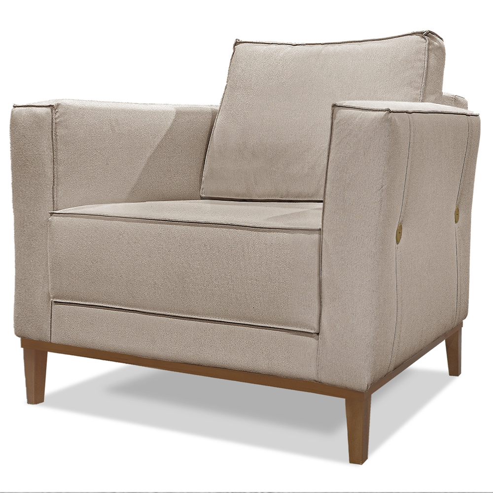 Poltrona Decorativa Balli 1 Lugar Pes Madeira Linho Areia Ezz