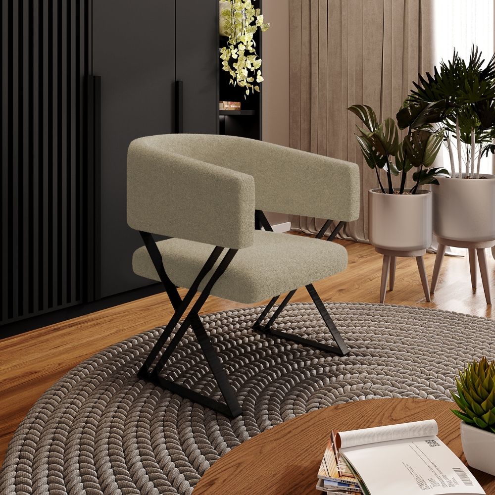Poltrona Decorativa Mirela Pes Metal Boucle Bege VConcept