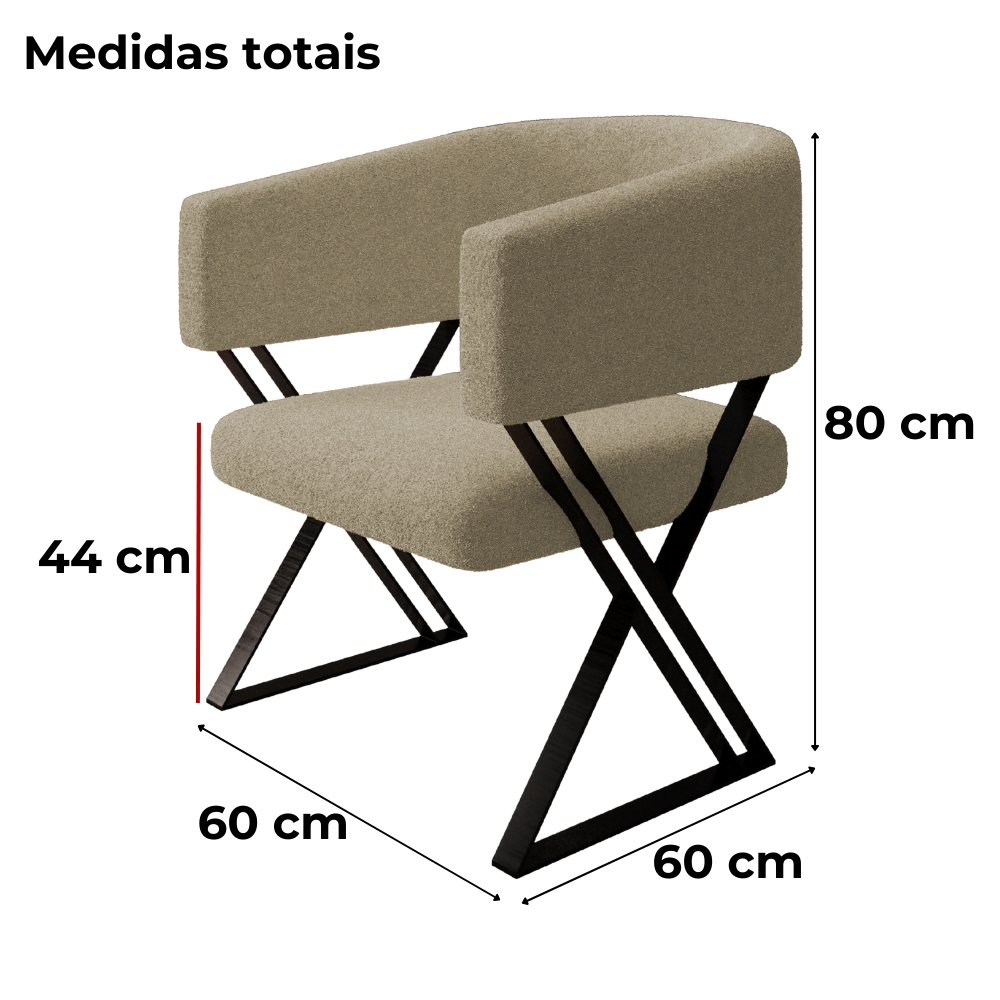 Poltrona Decorativa Mirela Pes Metal Boucle Bege VConcept