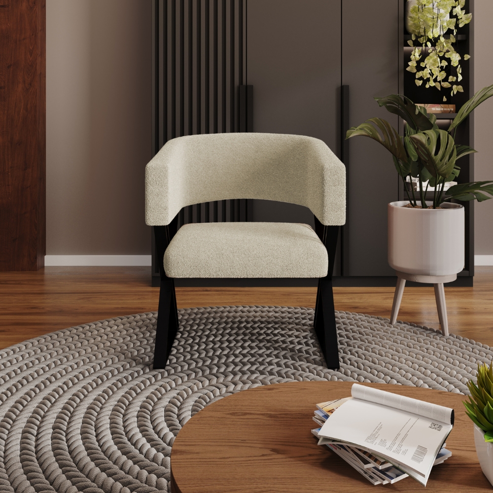 Poltrona Decorativa Mirela Pes Metal Boucle Bege VConcept