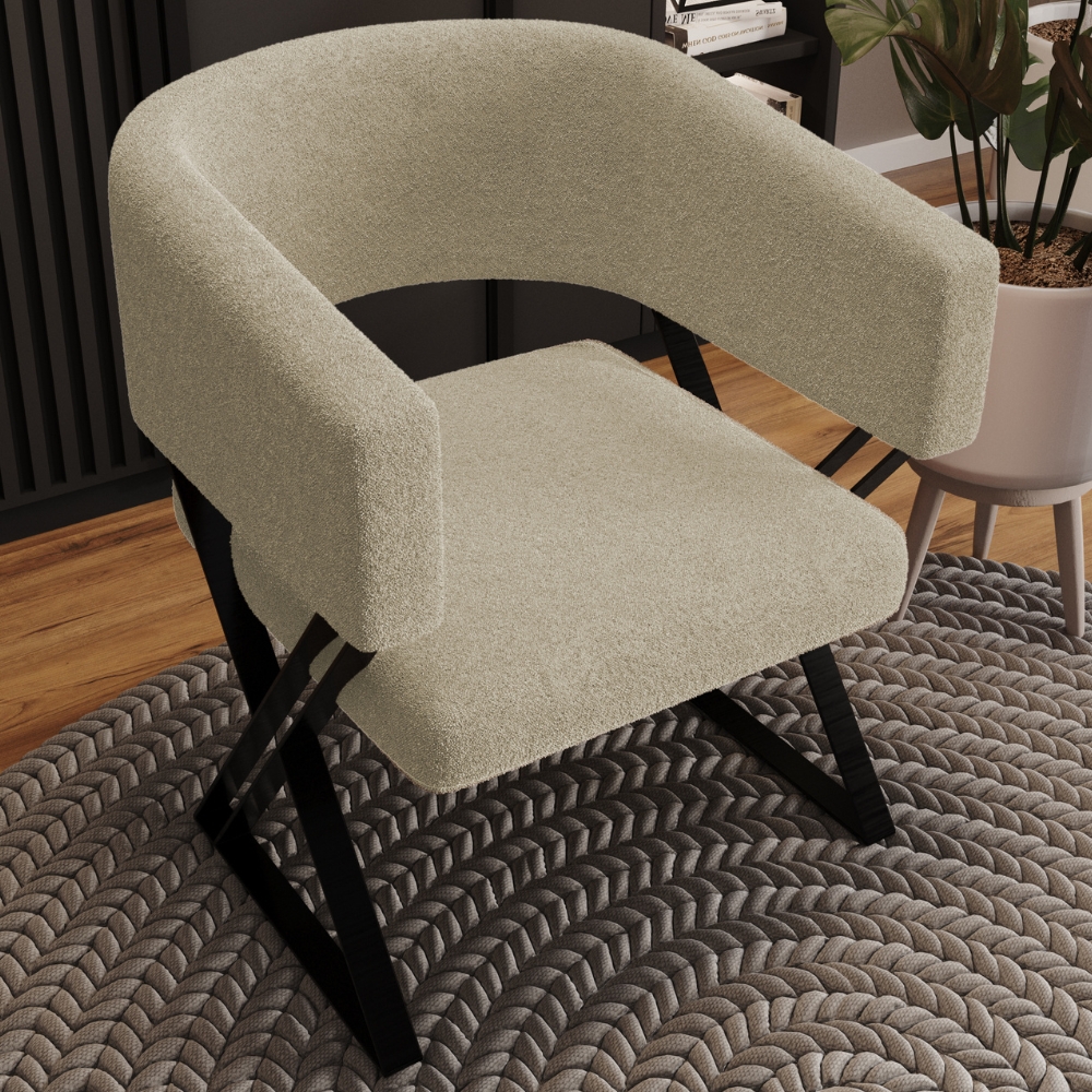 Poltrona Decorativa Mirela Pes Metal Boucle Bege VConcept