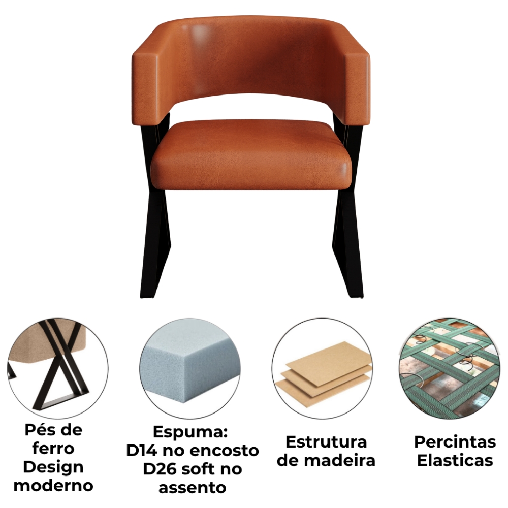 Poltrona Decorativa Mirela Pes Metal Corino New Dallas VConcept