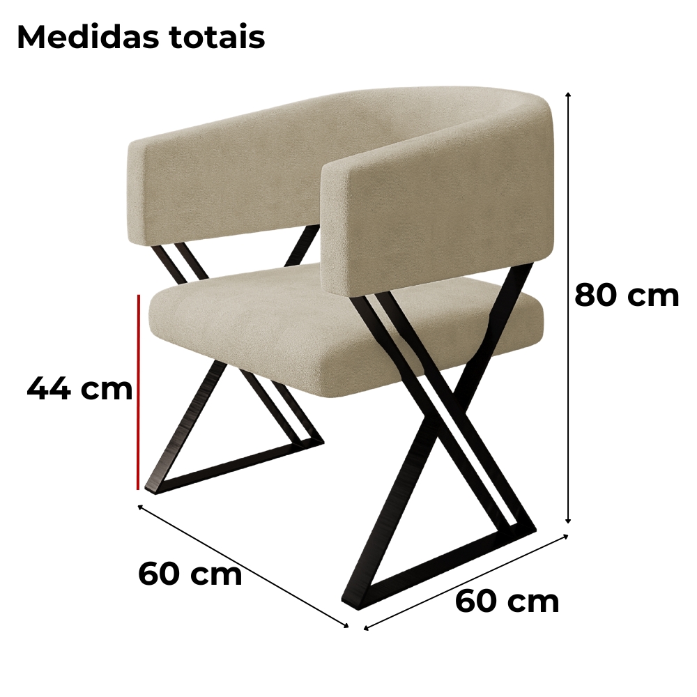 Poltrona Decorativa Mirela Pes Metal Linho Bege VConcept