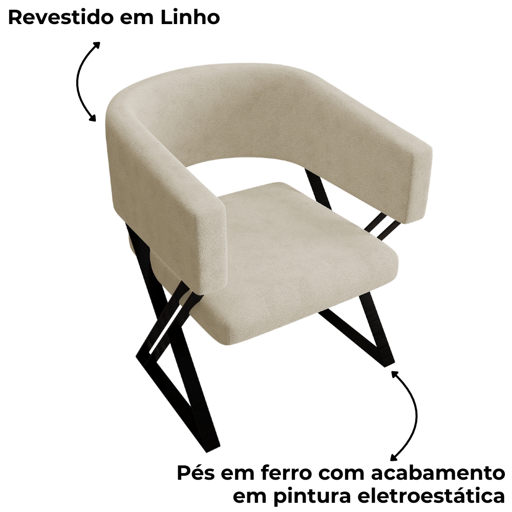 Poltrona Decorativa Mirela Pes Metal Linho Bege VConcept