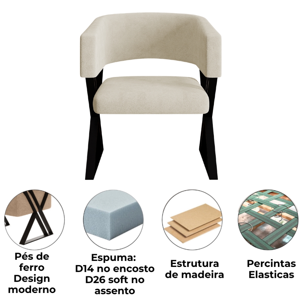 Poltrona Decorativa Mirela Pes Metal Linho Bege VConcept