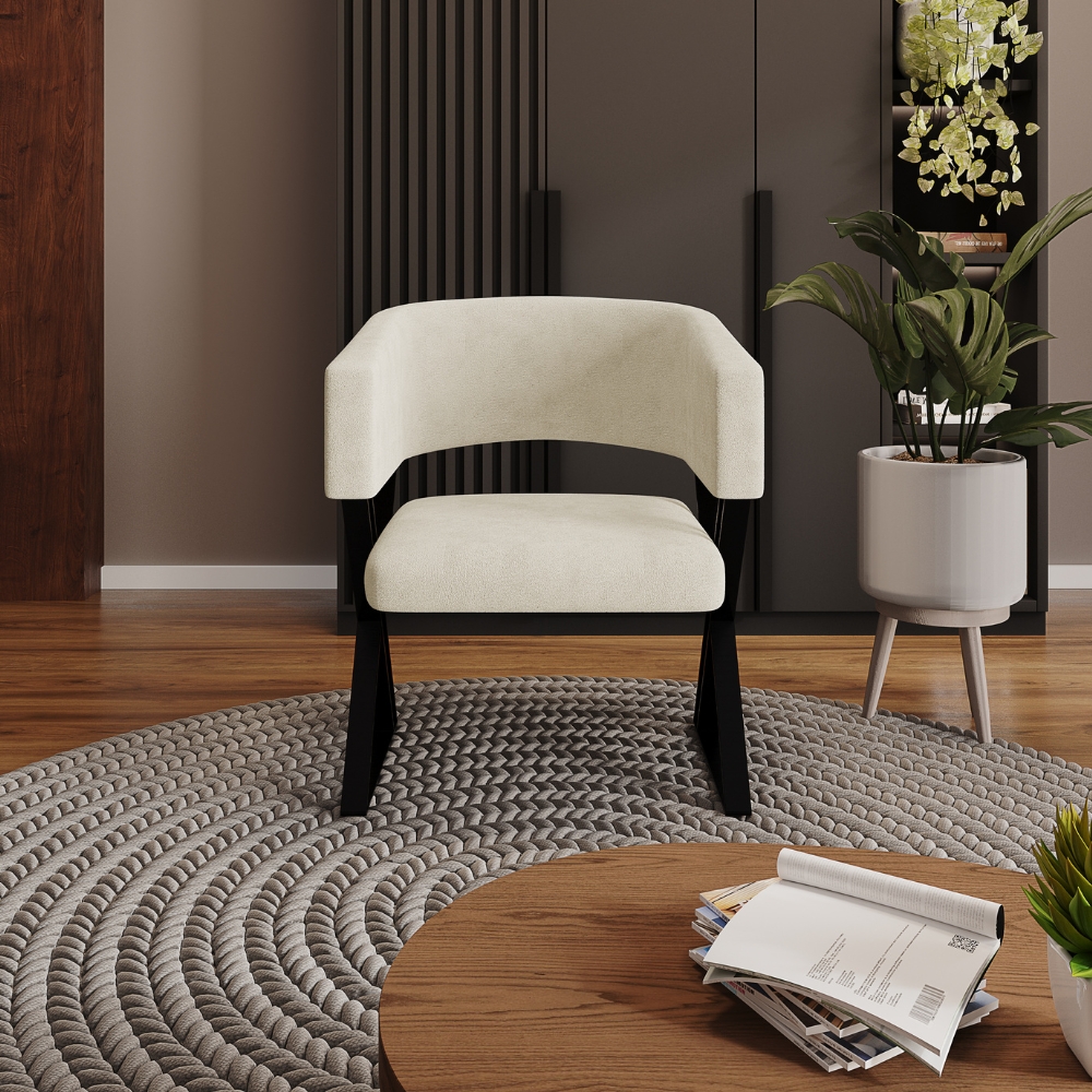Poltrona Decorativa Mirela Pes Metal Linho Bege VConcept