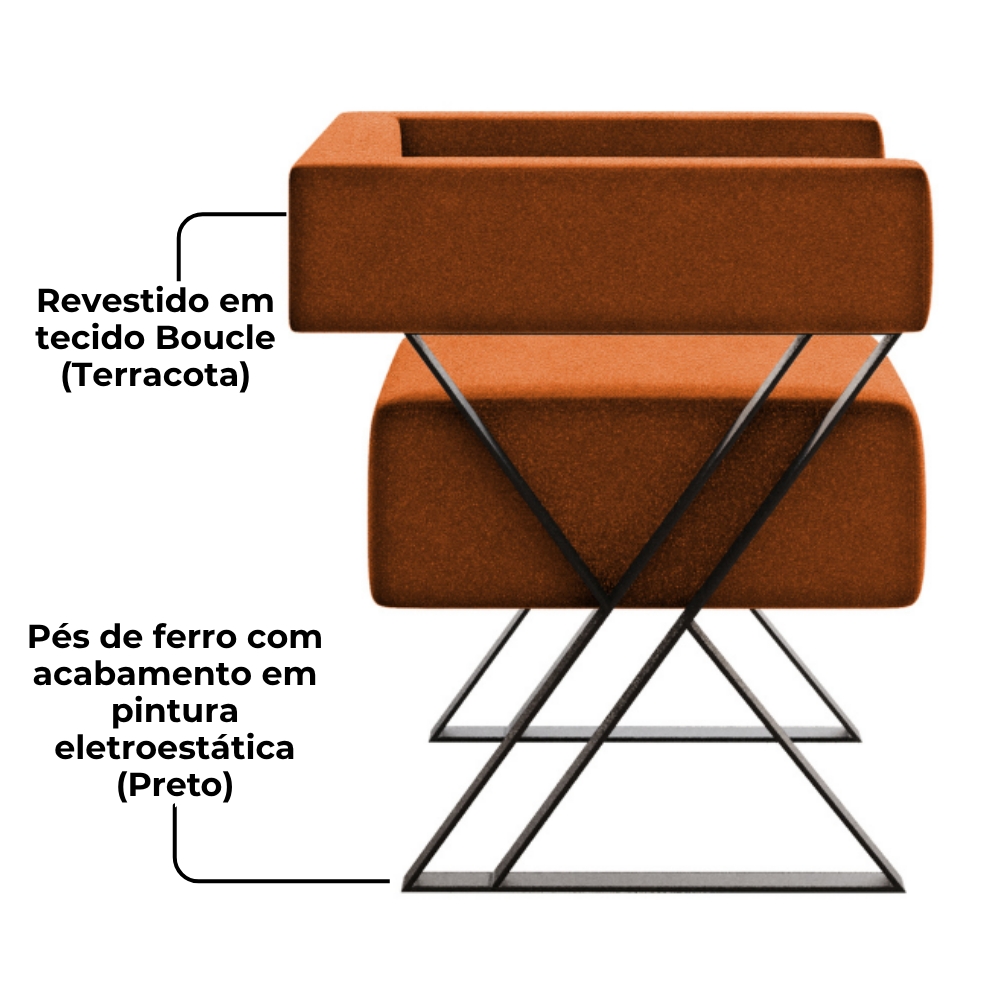 Poltrona Decorativa Pés Metal Mirela Boucle Terracota Milani Store