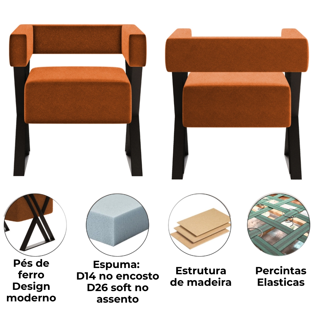 Poltrona Decorativa Pés Metal Mirela Boucle Terracota Milani Store