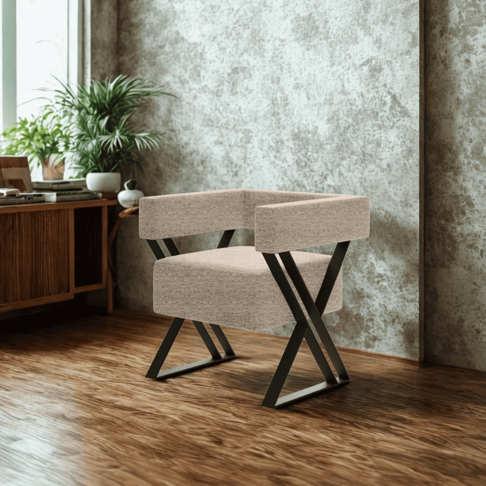 Poltrona Decorativa Pes Metal Mirela Linho Bege Milani Store
