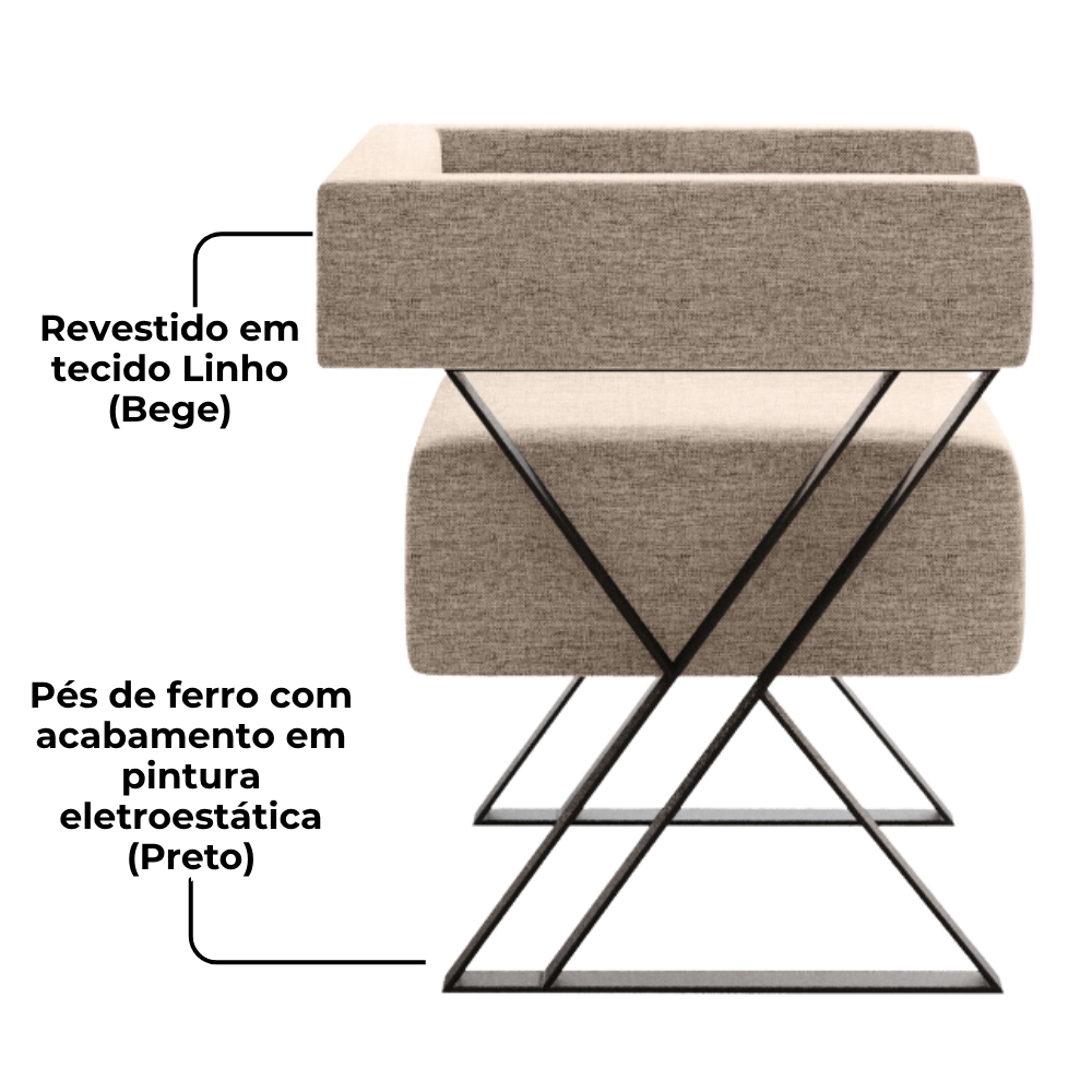 Poltrona Decorativa Pes Metal Mirela Linho Bege Milani Store