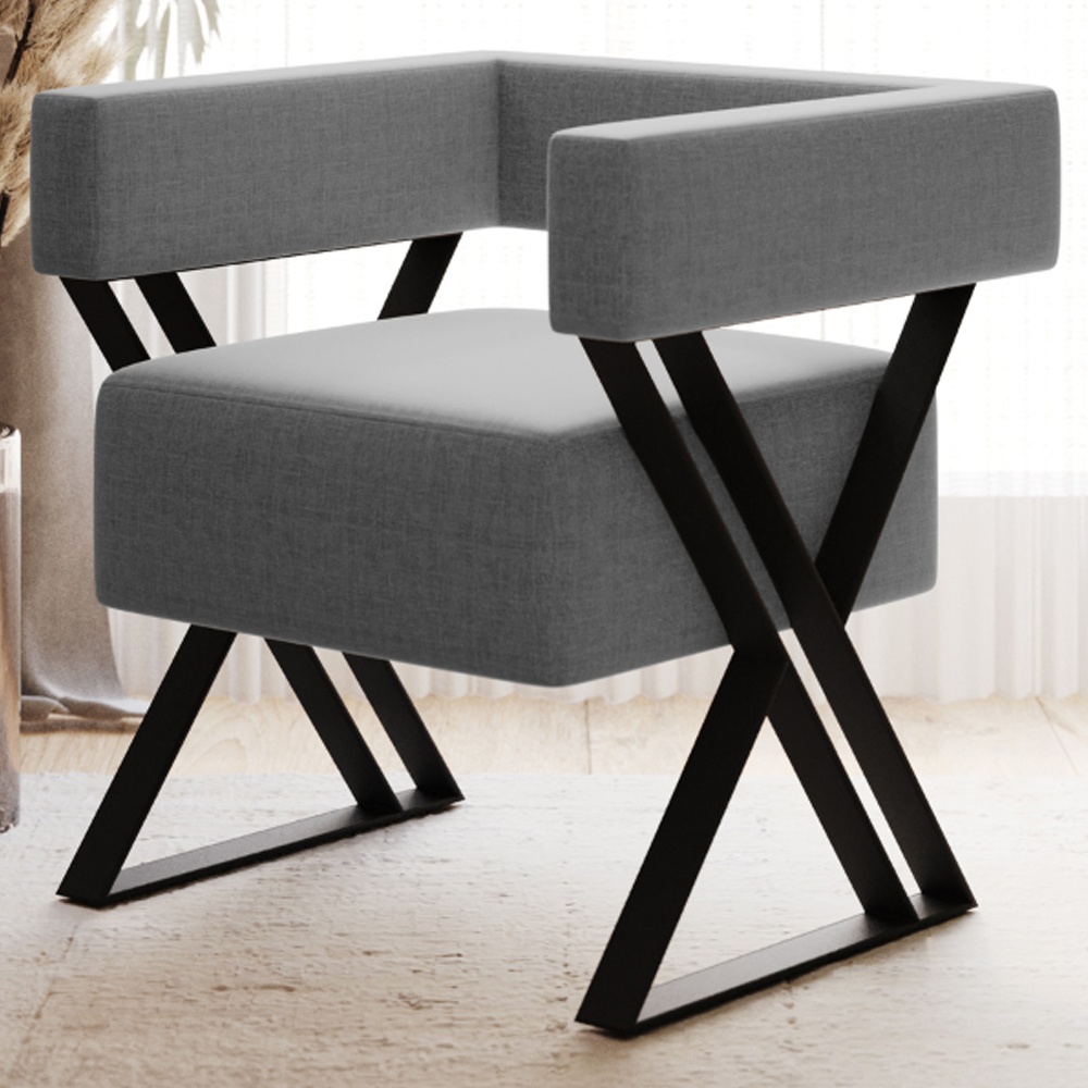 Poltrona Decorativa Pes Metal Mirela Linho Cinza Milani Store