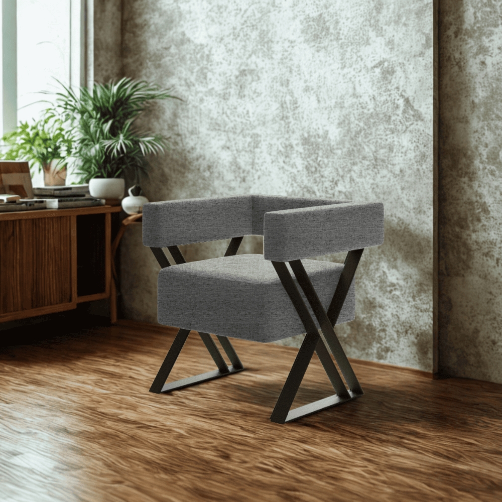 Poltrona Decorativa Pes Metal Mirela Linho Cinza Milani Store