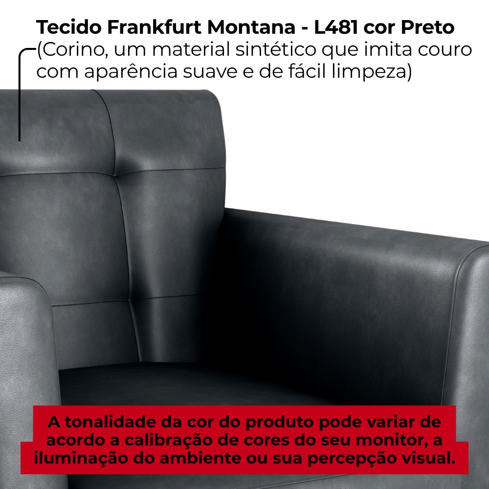 Poltrona Decorativa Pes Palito Cancun Corino Frankfurt Preto Grafite Milani Store
