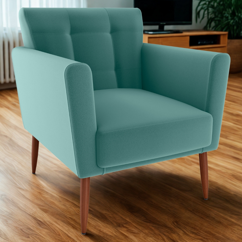 Poltrona Decorativa Pes Palito Cancun Veludo Deluxe Verde Milani Store