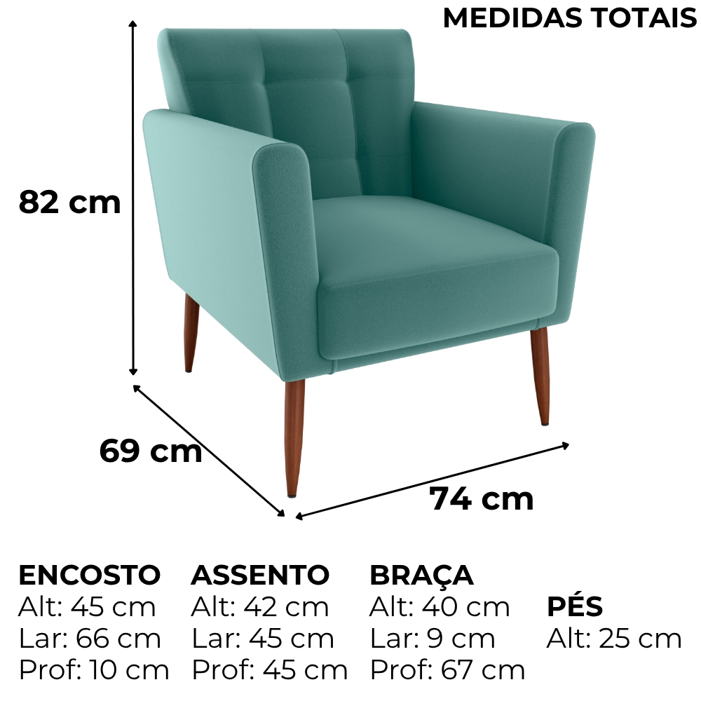 Poltrona Decorativa Pes Palito Cancun Veludo Deluxe Verde Milani Store