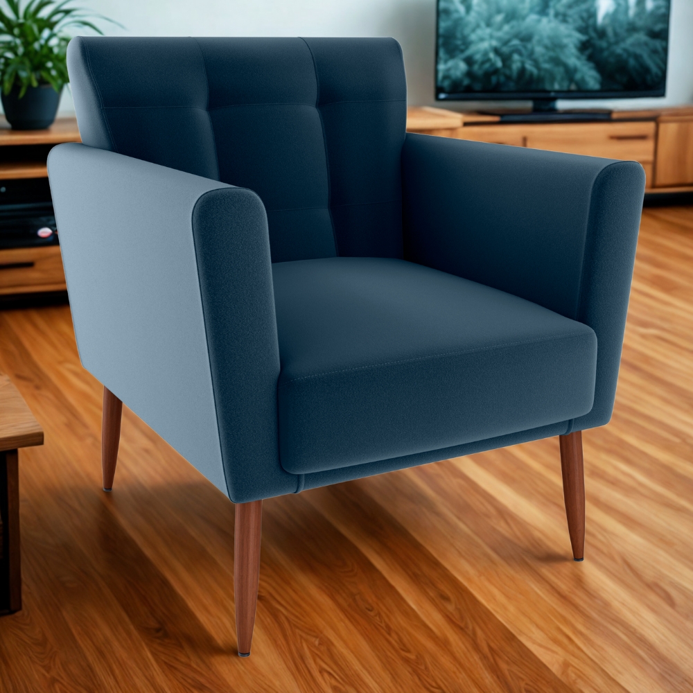 Poltrona Decorativa Pes Palito Cancun Veludo E433 Azul Milani Store