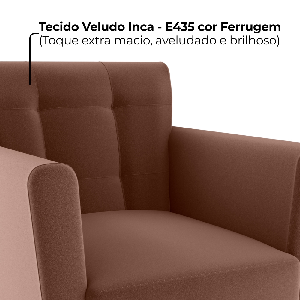 Poltrona Decorativa Pes Palito Cancun Veludo Inca E435 Ferrugem Milani Store