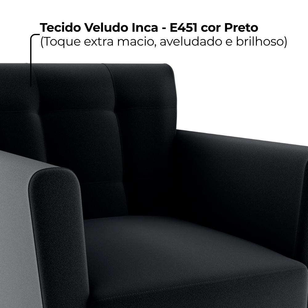 Poltrona Decorativa Pes Palito Cancun Veludo Inca E451 Preto Milani Store