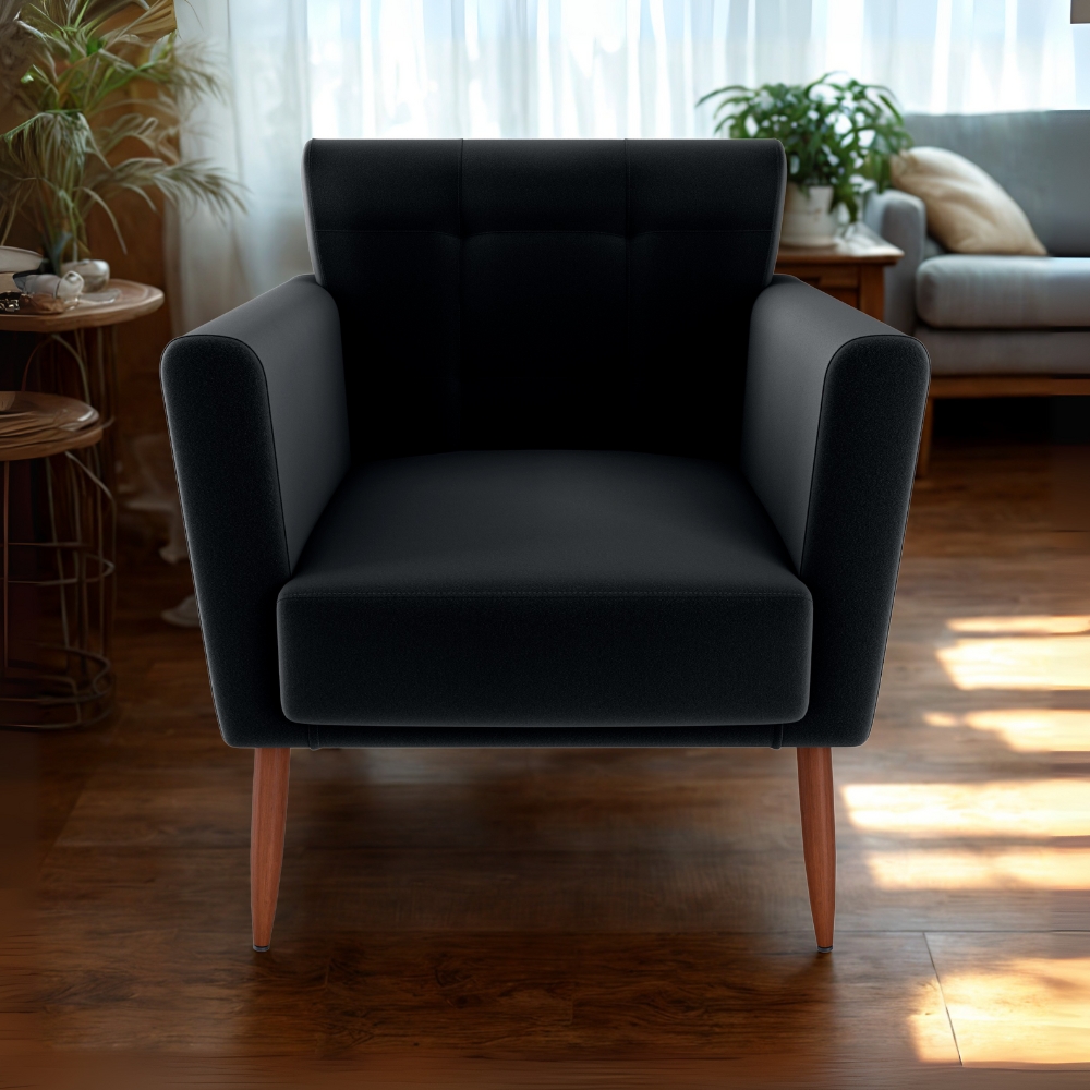 Poltrona Decorativa Pes Palito Cancun Veludo Inca E451 Preto Milani Store