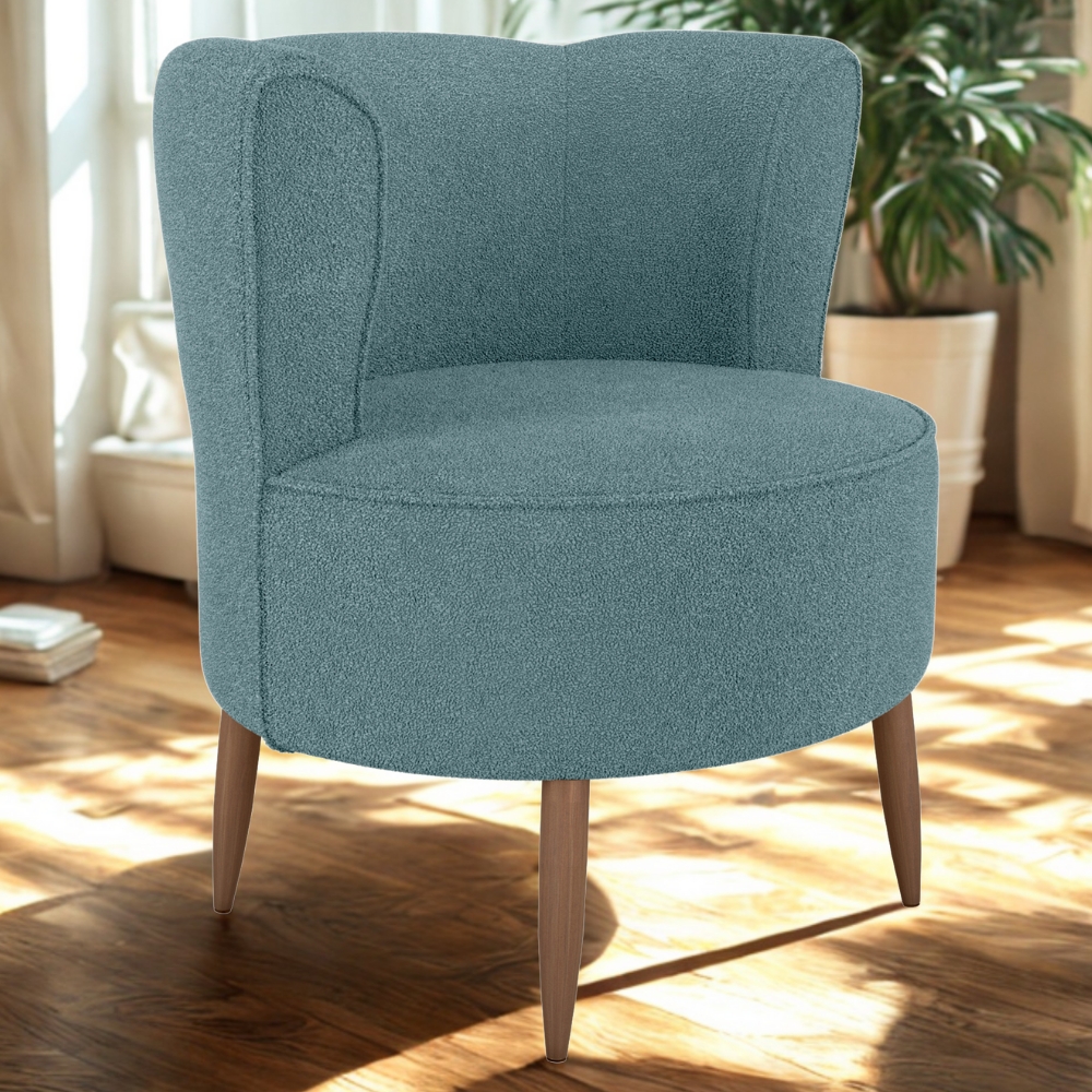 Poltrona Decorativa Pes Palito Savana Boucle Azul Milani Store