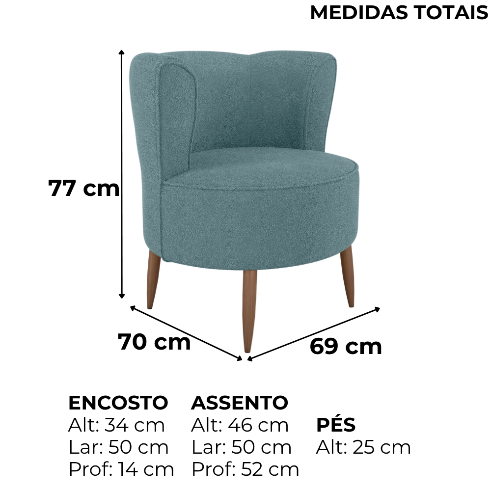 Poltrona Decorativa Pes Palito Savana Boucle Azul Milani Store