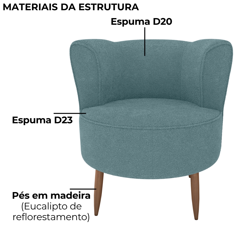 Poltrona Decorativa Pes Palito Savana Boucle Azul Milani Store