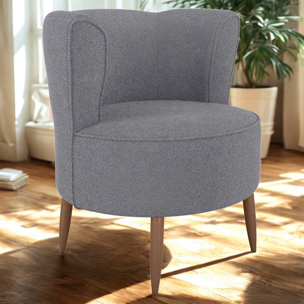 Poltrona Decorativa Pes Palito Savana Boucle Cinza Milani Store