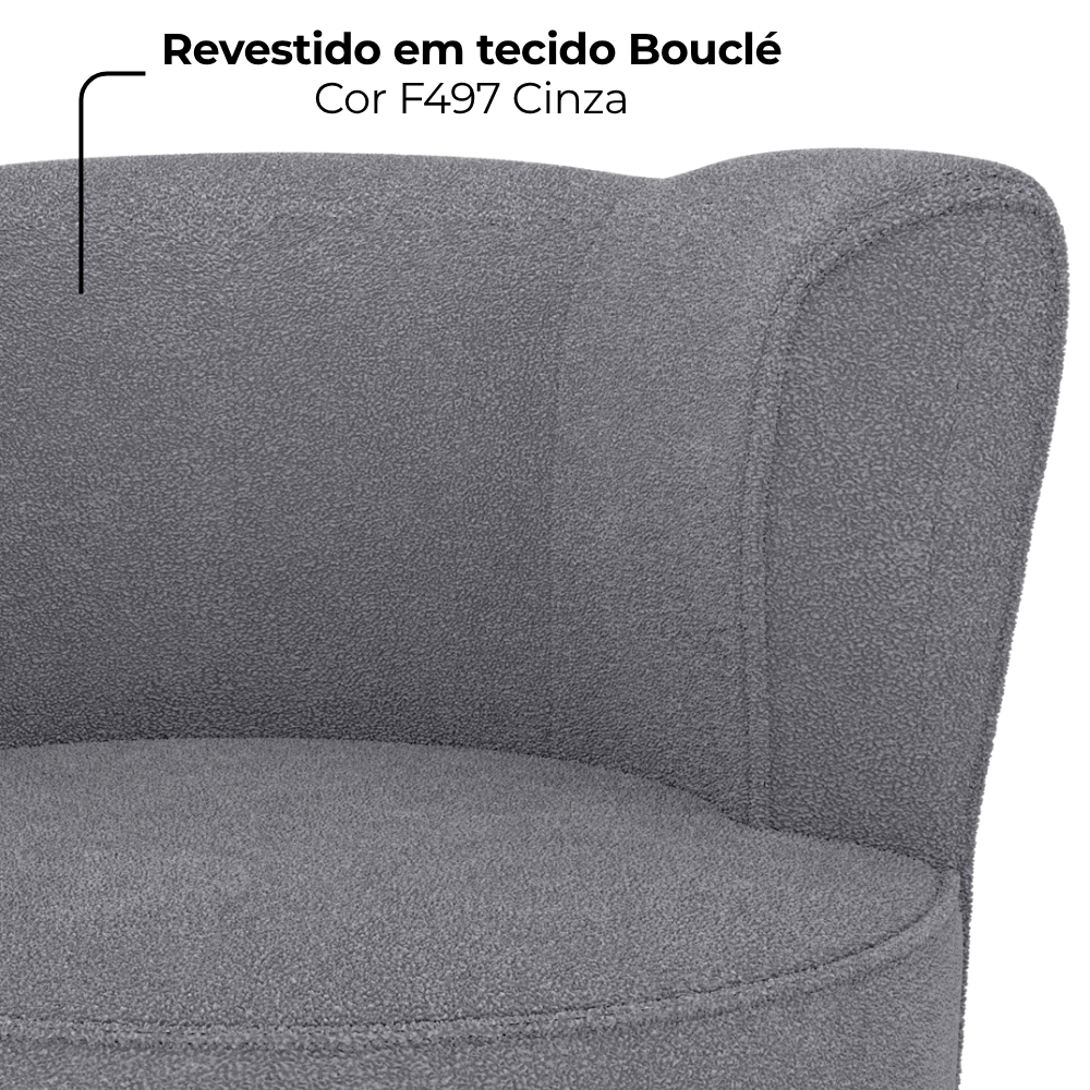 Poltrona Decorativa Pes Palito Savana Boucle Cinza Milani Store