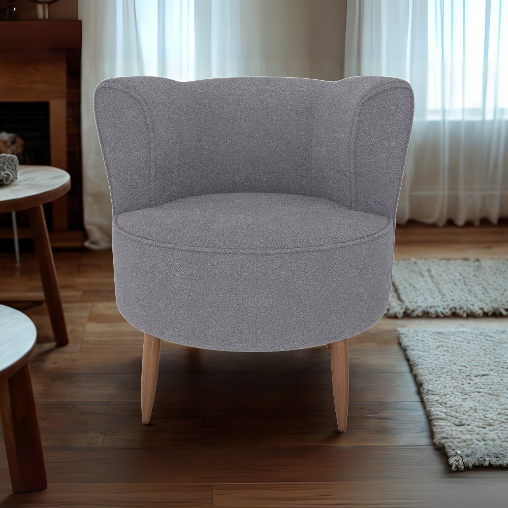 Poltrona Decorativa Pes Palito Savana Boucle Cinza Milani Store