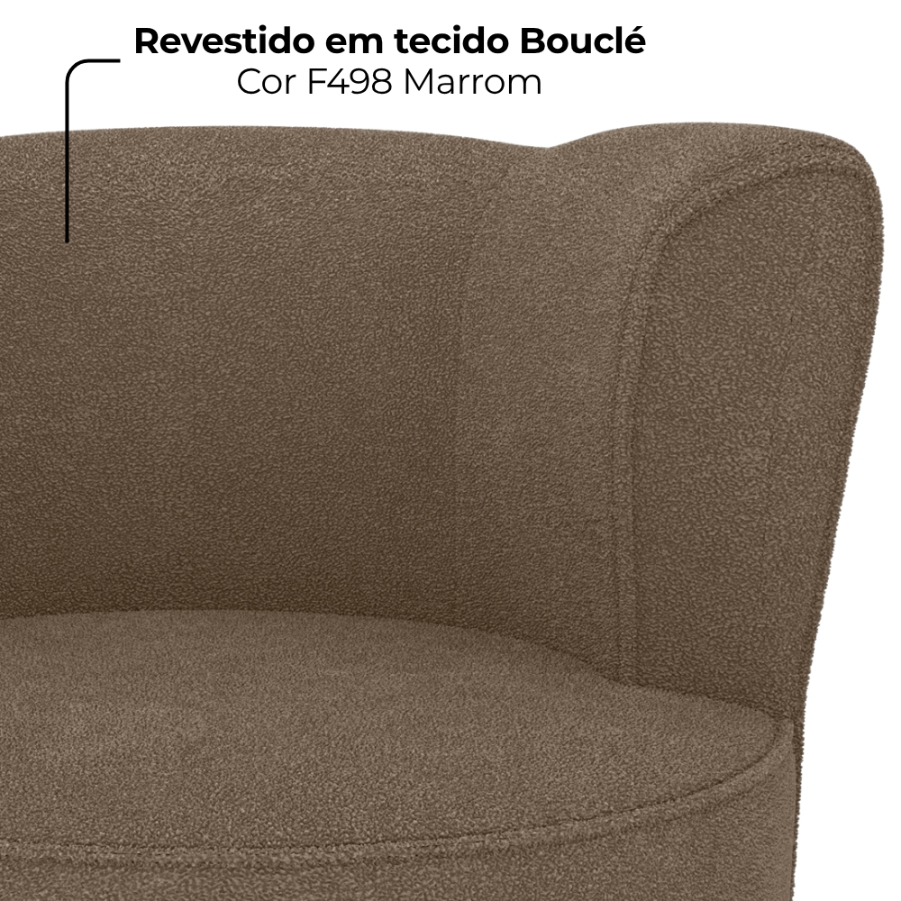 Poltrona Decorativa Pes Palito Savana Boucle Marrom Milani Store