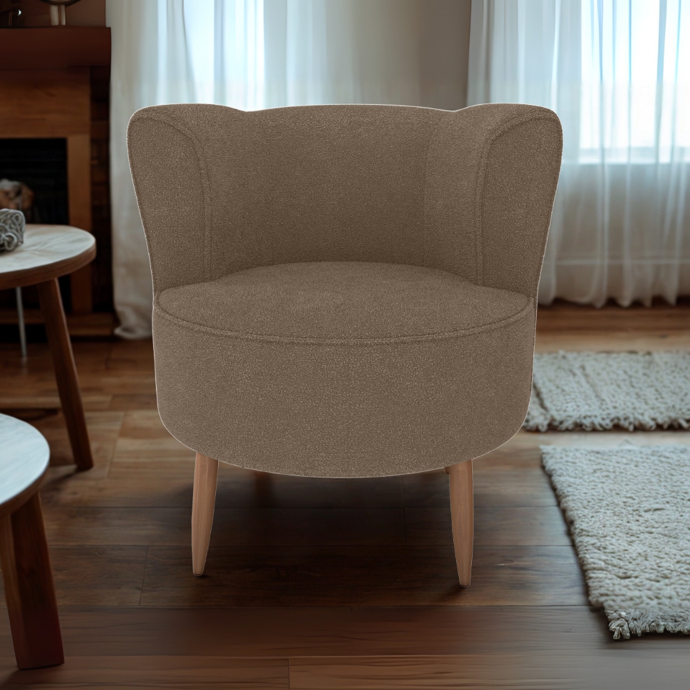 Poltrona Decorativa Pes Palito Savana Boucle Marrom Milani Store