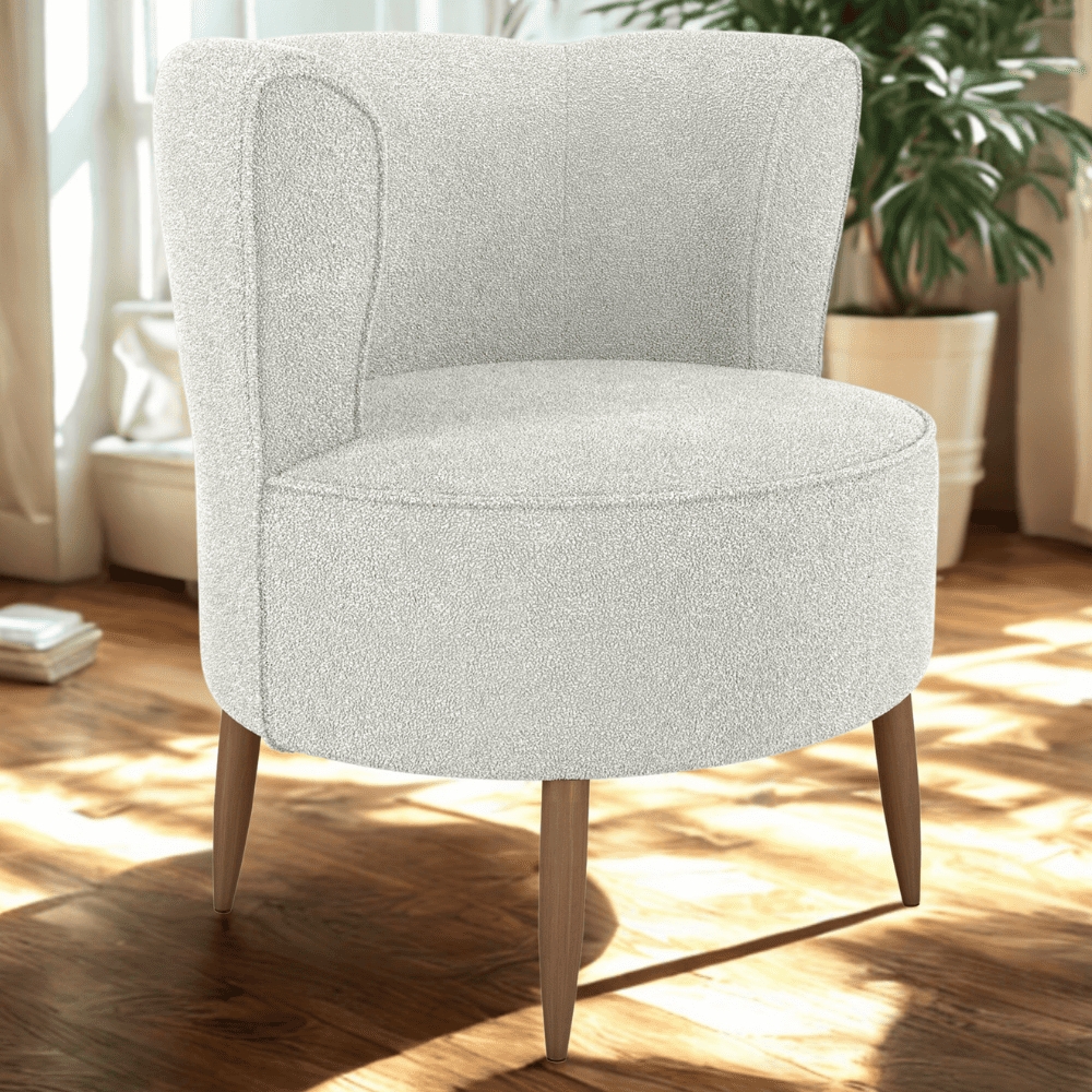 Poltrona Decorativa Pes Palito Savana Boucle Natural Milani Store