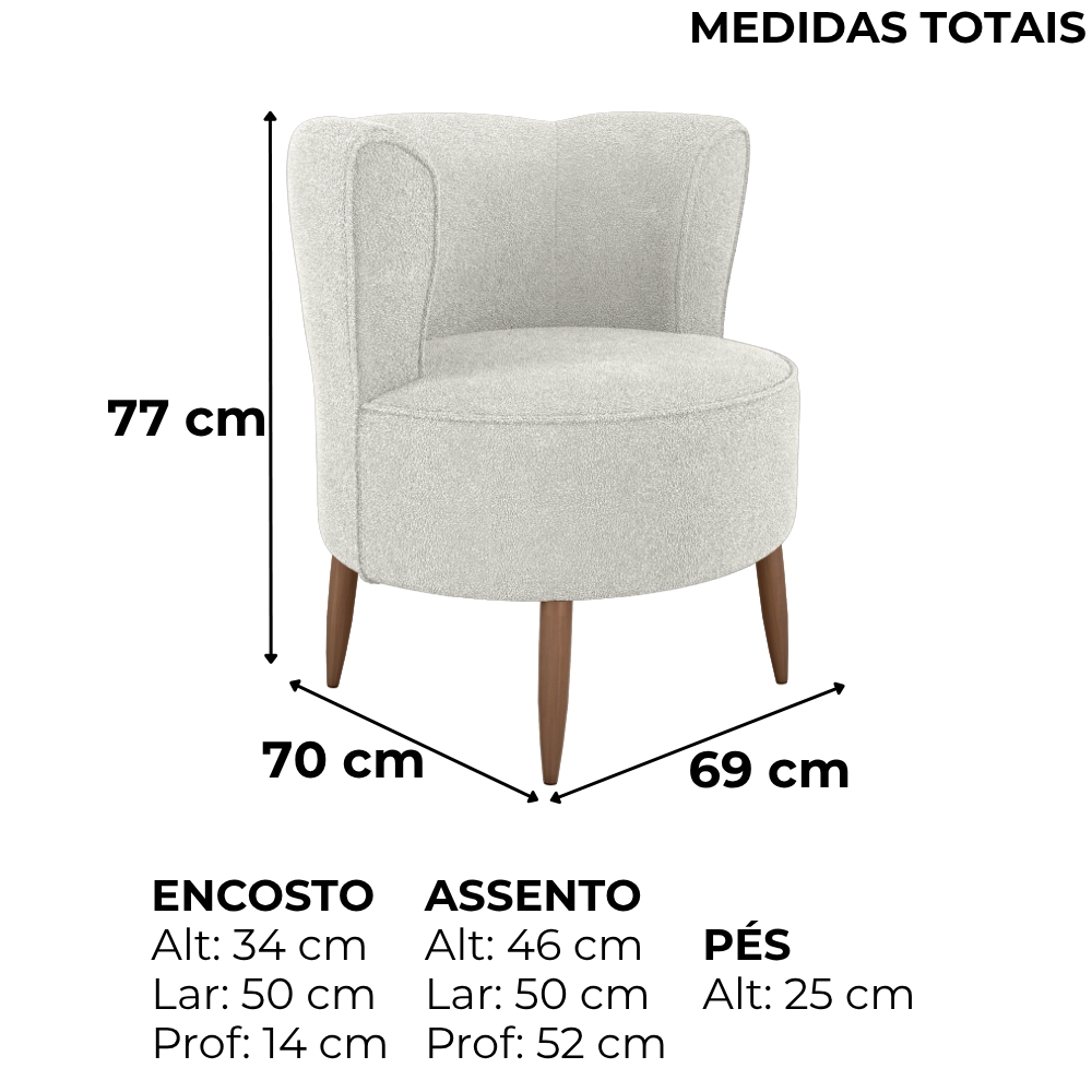 Poltrona Decorativa Pes Palito Savana Boucle Natural Milani Store