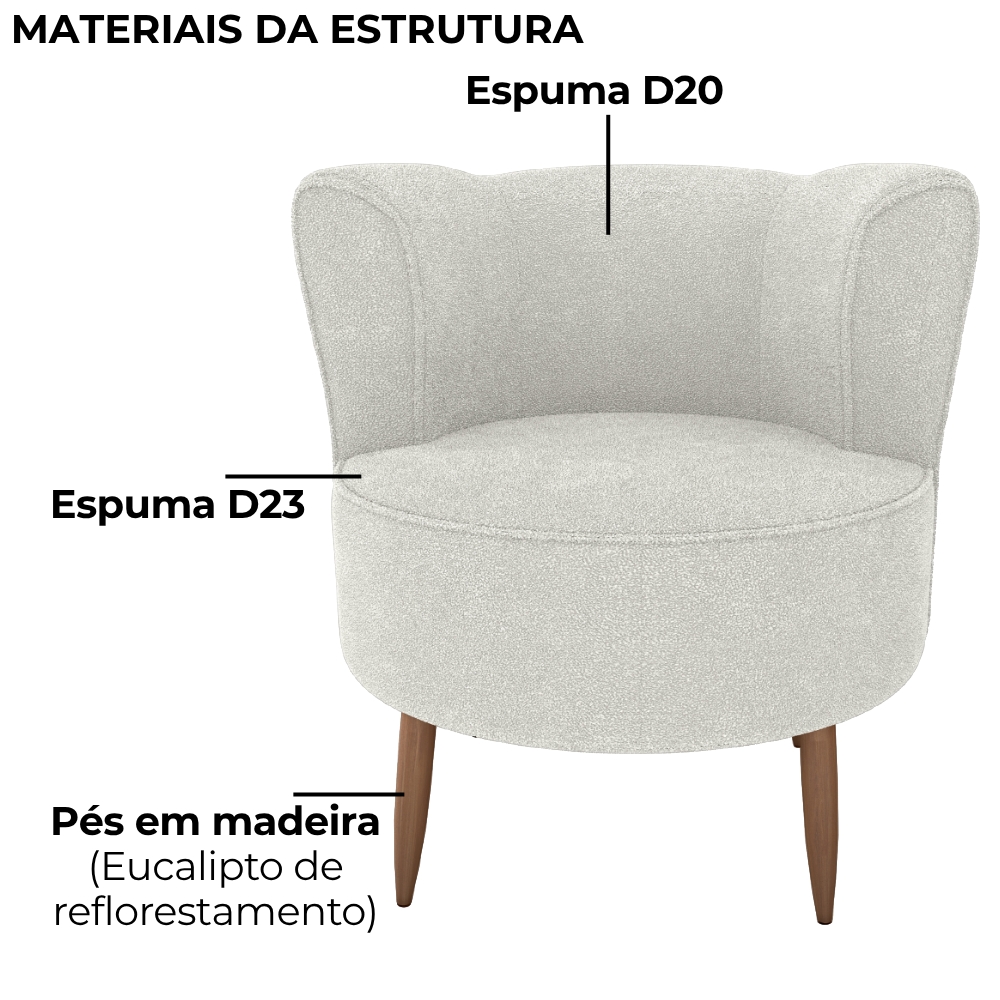 Poltrona Decorativa Pes Palito Savana Boucle Natural Milani Store