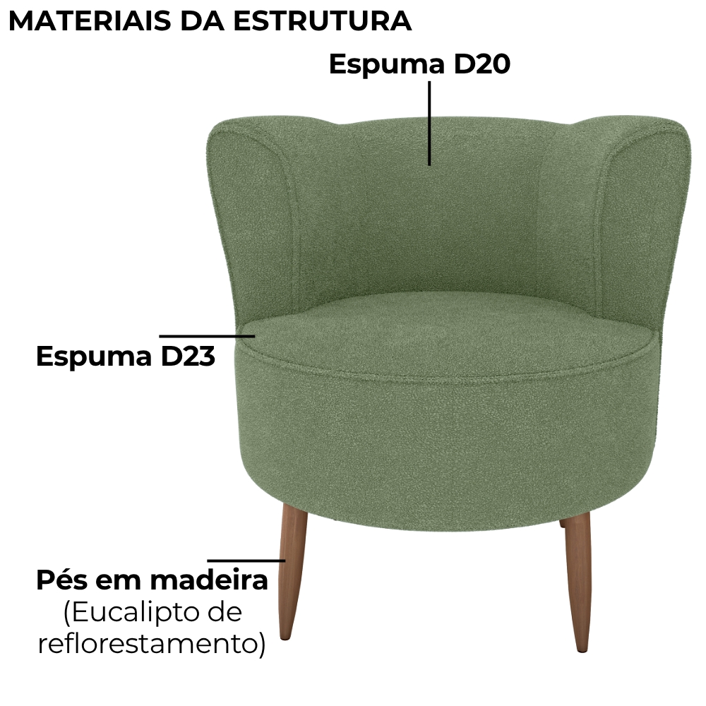 Poltrona Decorativa Pes Palito Savana Boucle Oliva Milani Store