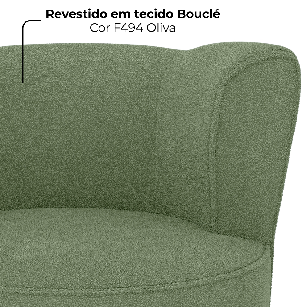 Poltrona Decorativa Pes Palito Savana Boucle Oliva Milani Store