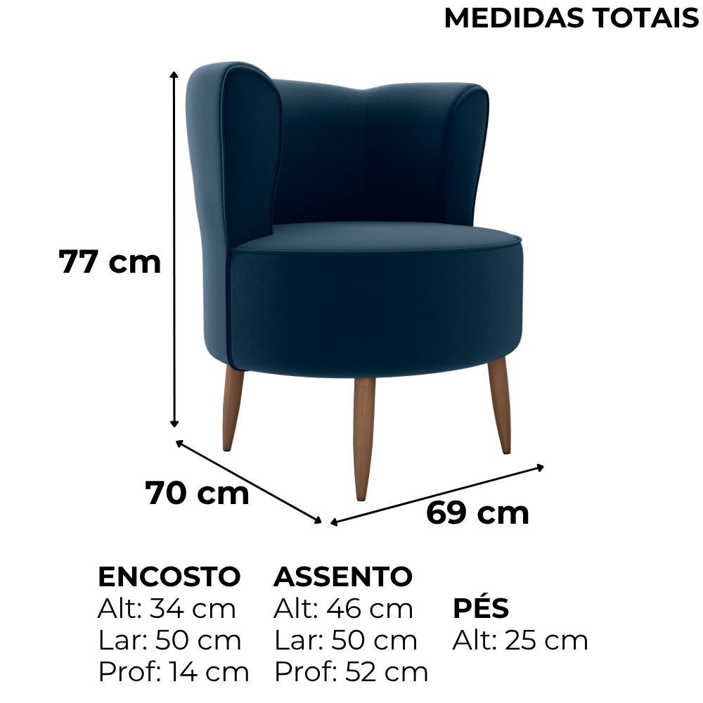Poltrona Decorativa Pes Palito Savana Veludo Azul Milani Store