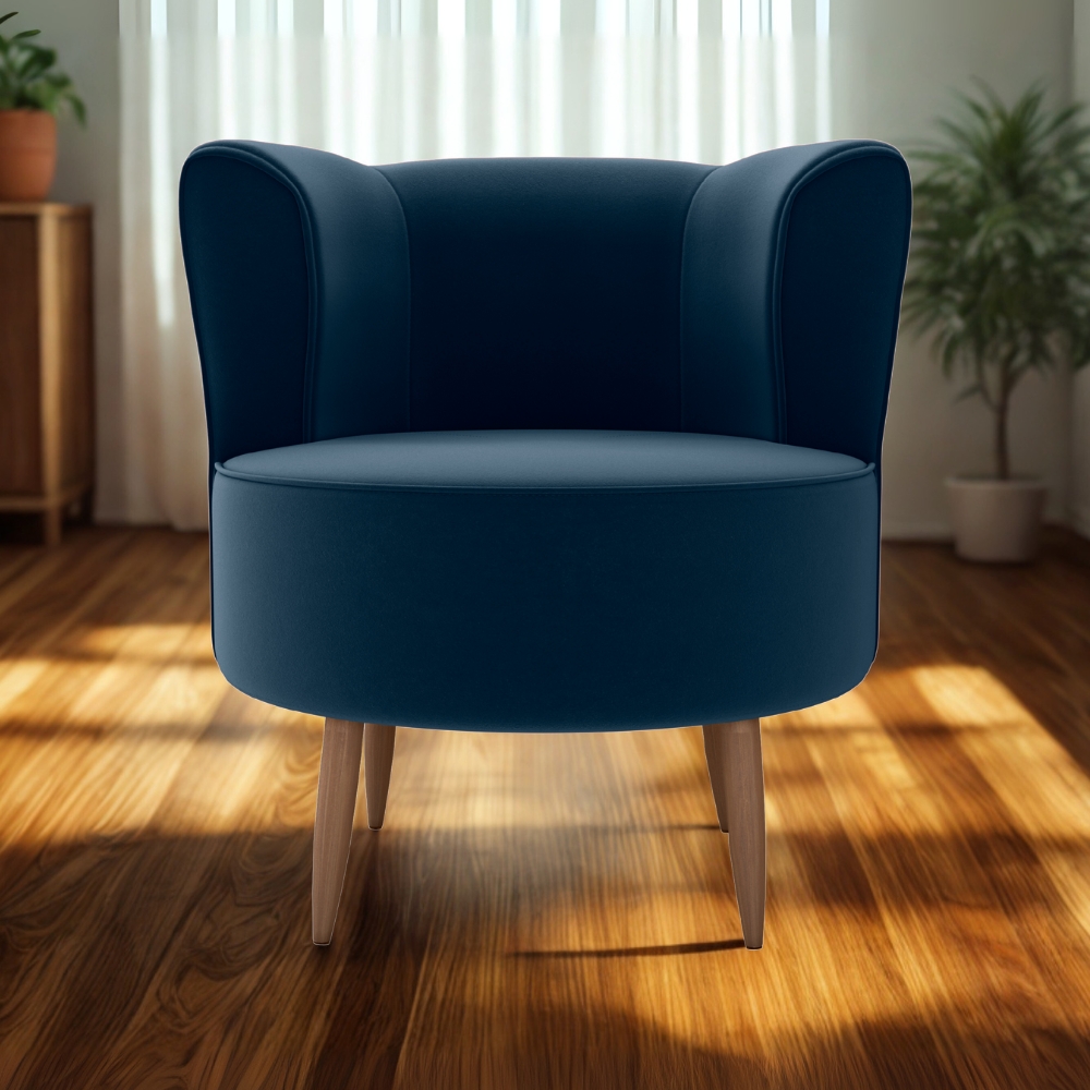 Poltrona Decorativa Pes Palito Savana Veludo Azul Milani Store