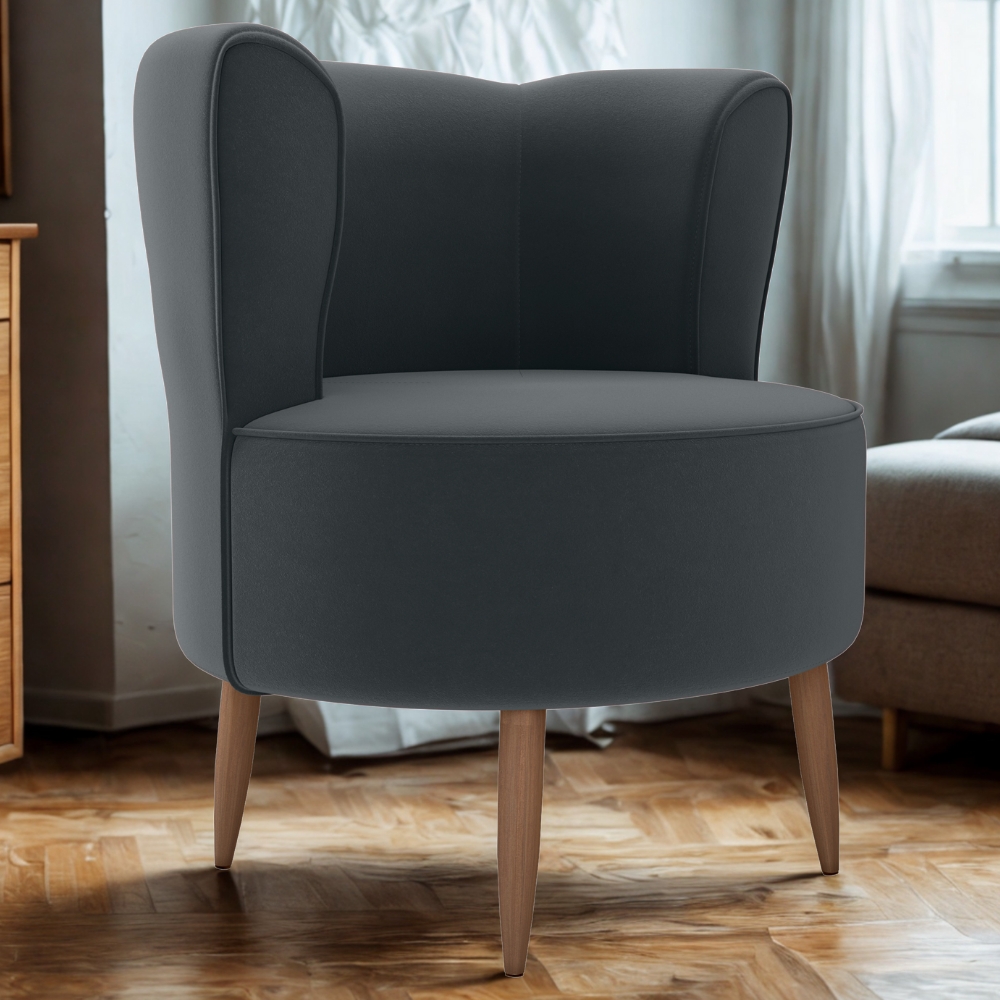 Poltrona Decorativa Pes Palito Savana Veludo Cinza Milani Store